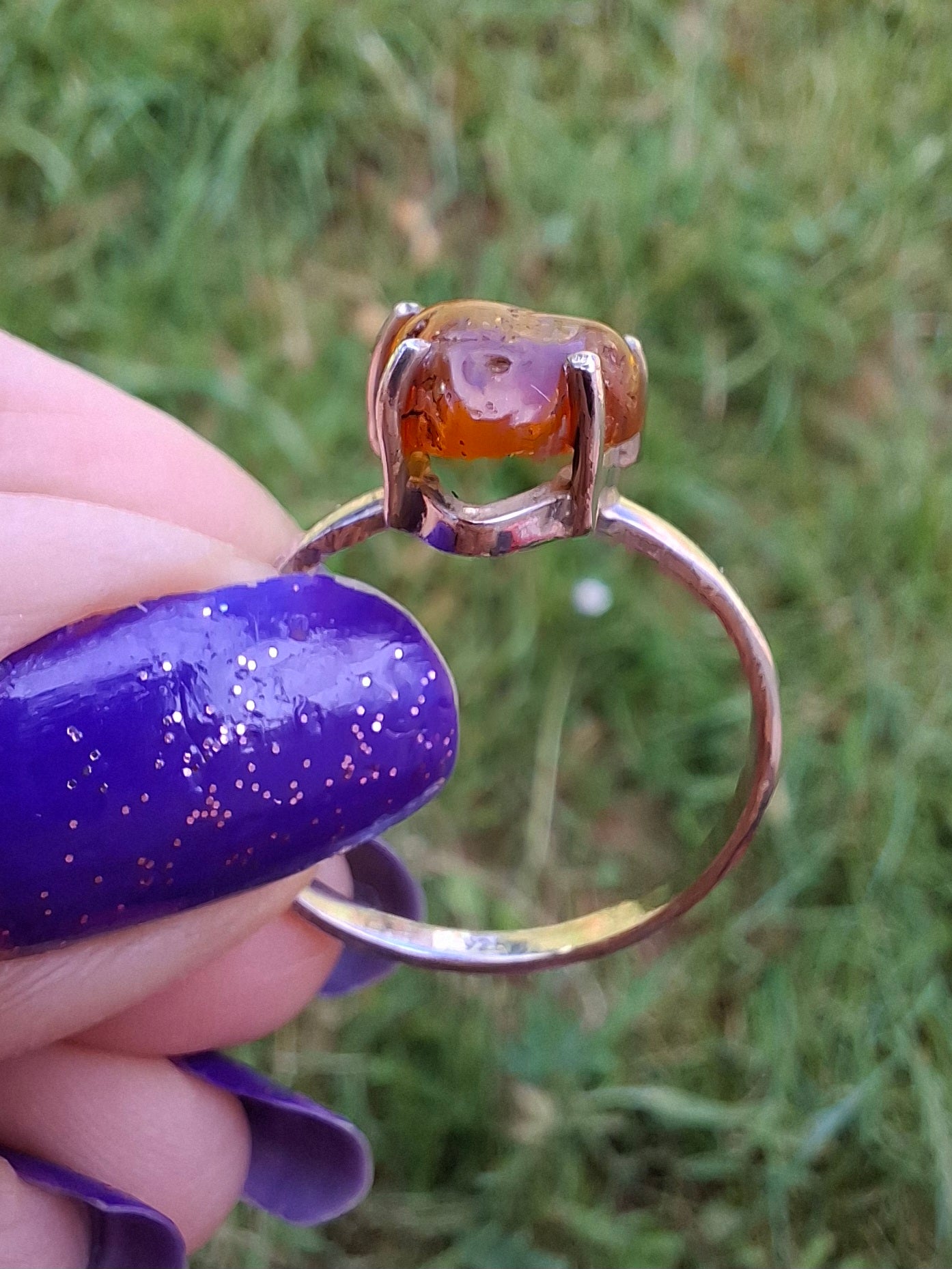 Baltic Amber Ring, size large X, 925 Silver, Fossil (Ref: AR34)