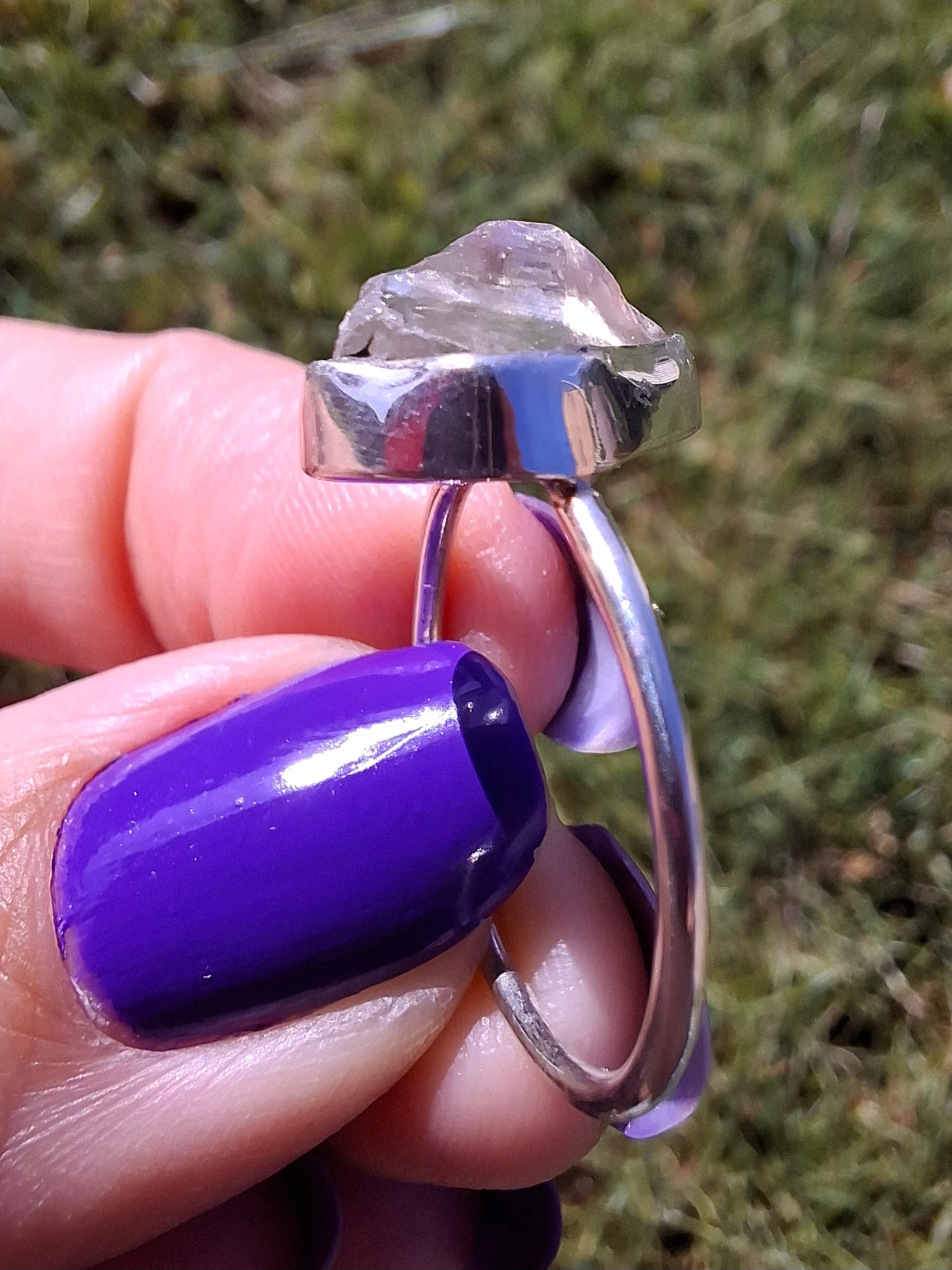 Libyan Desert Glass Ring, size large S, 925 Silver, Tektite (Ref: LR46)