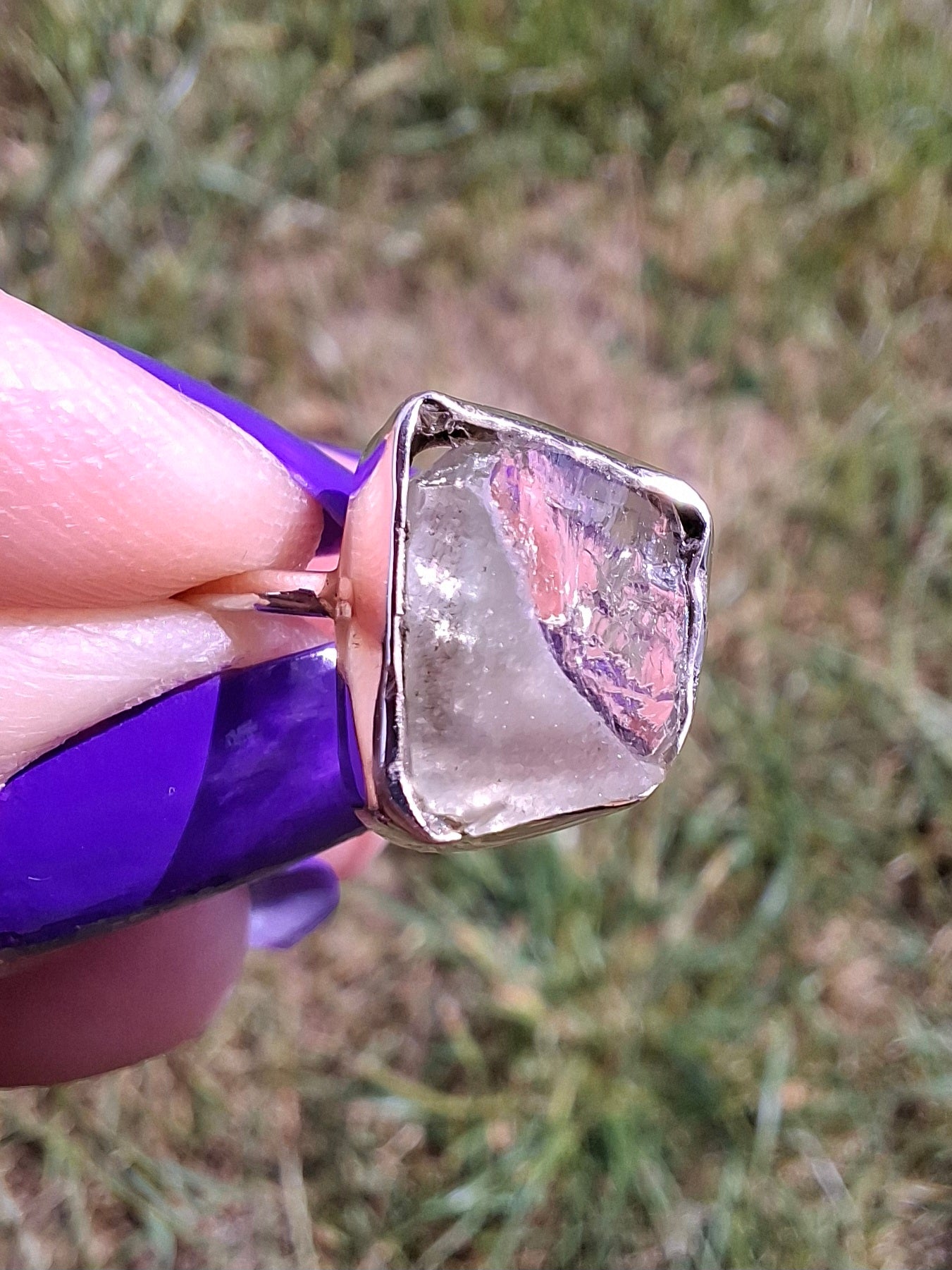 Libyan Desert Glass Ring, size small L, 925 Silver, Tektite (Ref: LR14)
