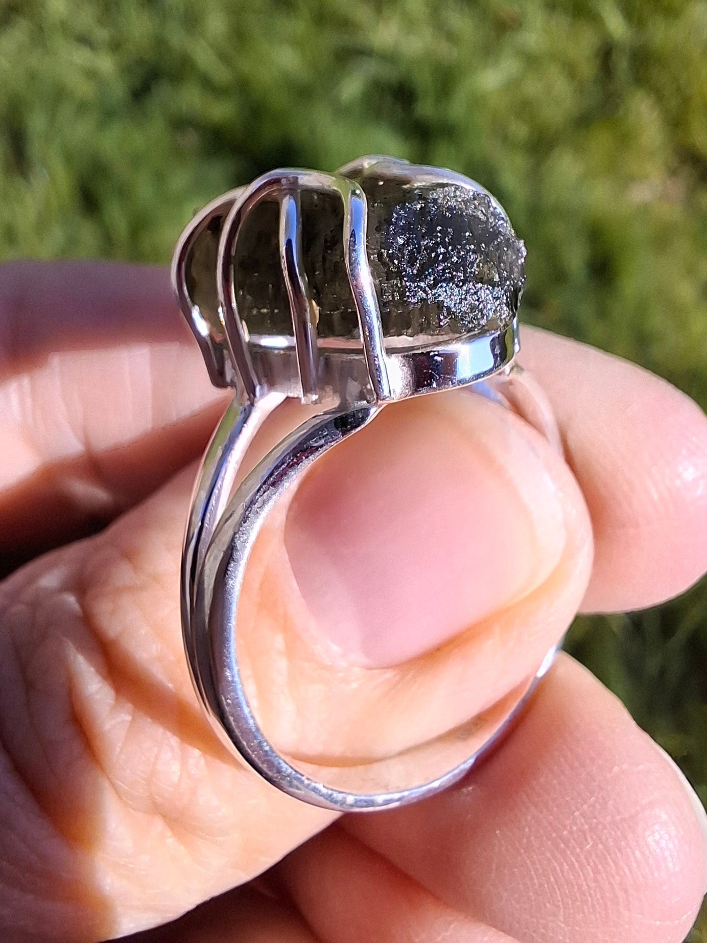 Moldavite Ring, size W, 925 Silver, Tektite (Ref: R15)