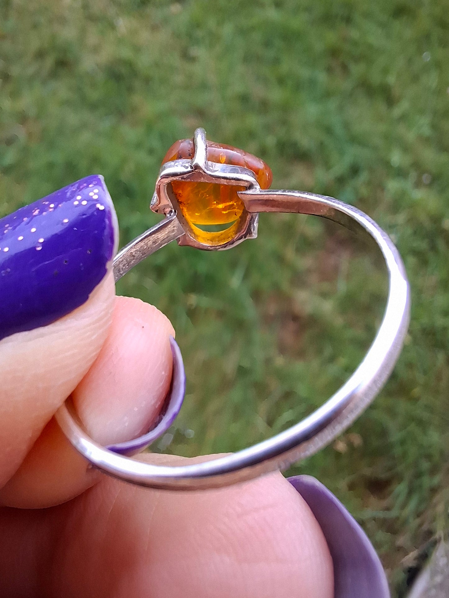 Baltic Amber Ring, size large Y, 925 Silver, Fossil (Ref: AR40)