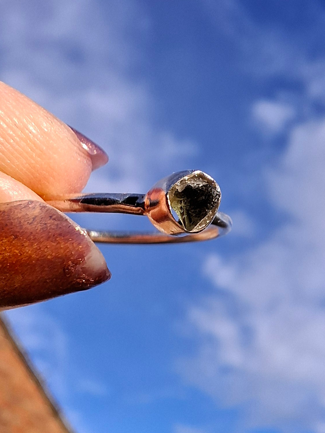 Moldavite Ring, size M, 925 Silver, Tektite (Ref: R31)