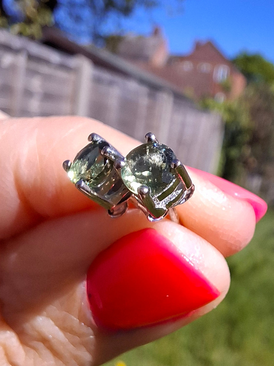 Moldavite (faceted) 5mm STUD EARRINGS, 925 Silver, Tektite (Ref: Pair51)