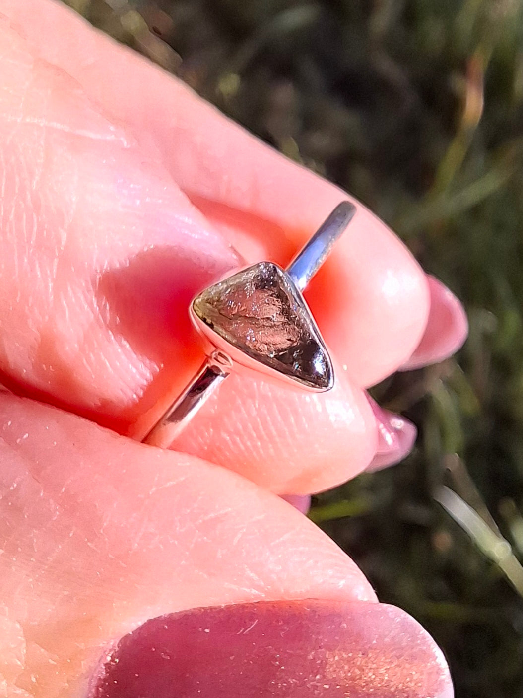 Moldavite Ring, size large R/small S, 925 Silver, Tektite (Ref: R55)