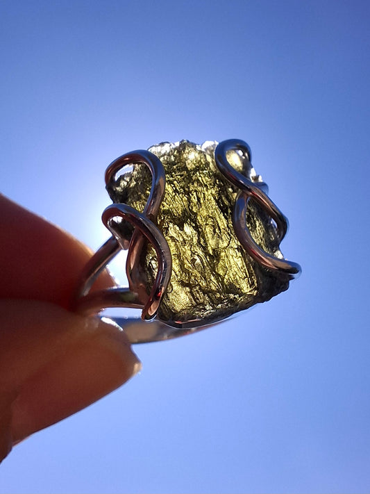 Moldavite Ring, size U, 925 Silver, Tektite (Ref: R14)