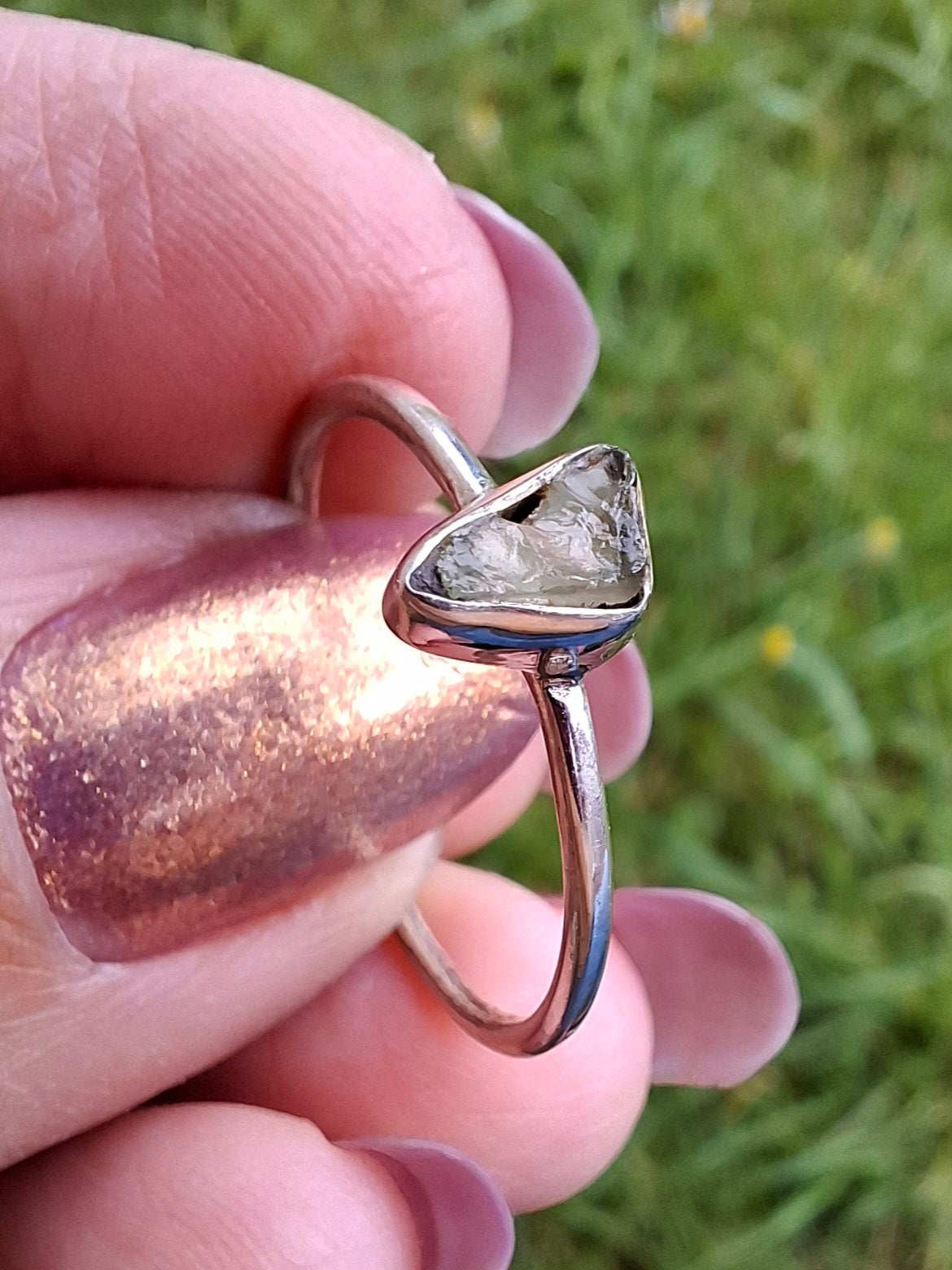 Moldavite Ring, size small S, 925 Silver, Tektite (Ref: R66)