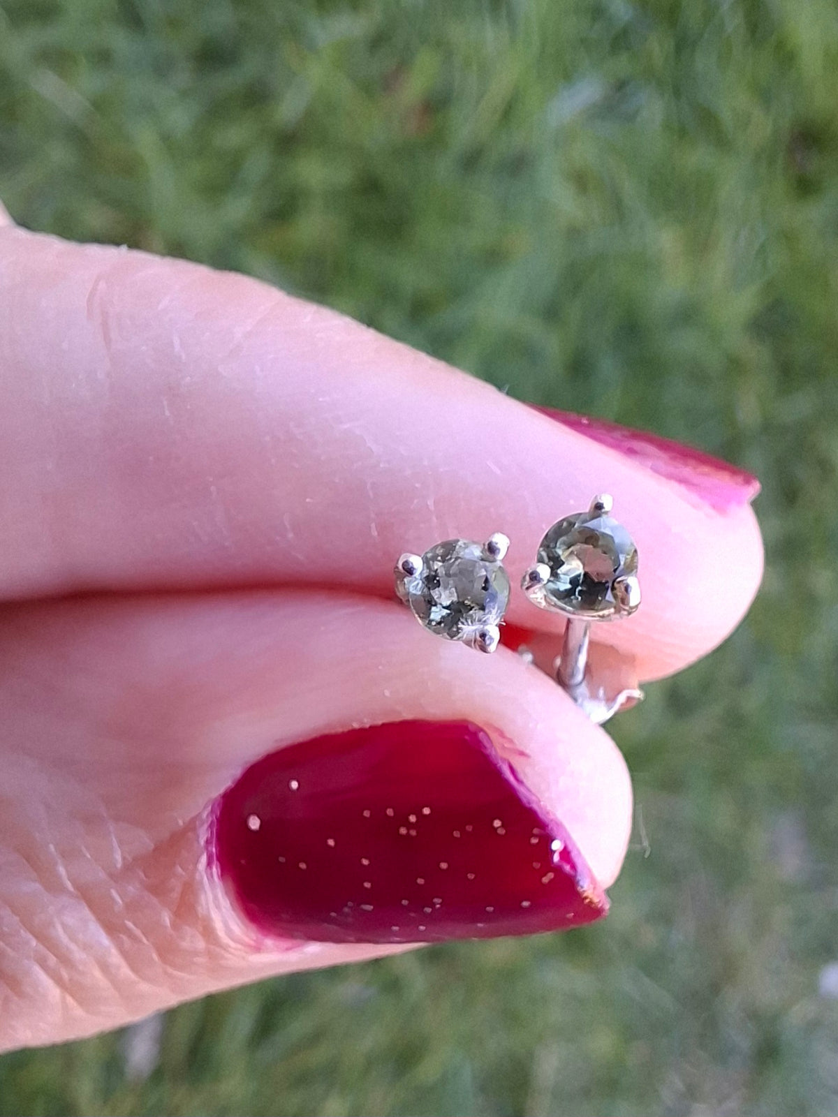 Moldavite (Faceted) 3mm STUD Earrings, 925 Silver (Ref: Pair 58)
