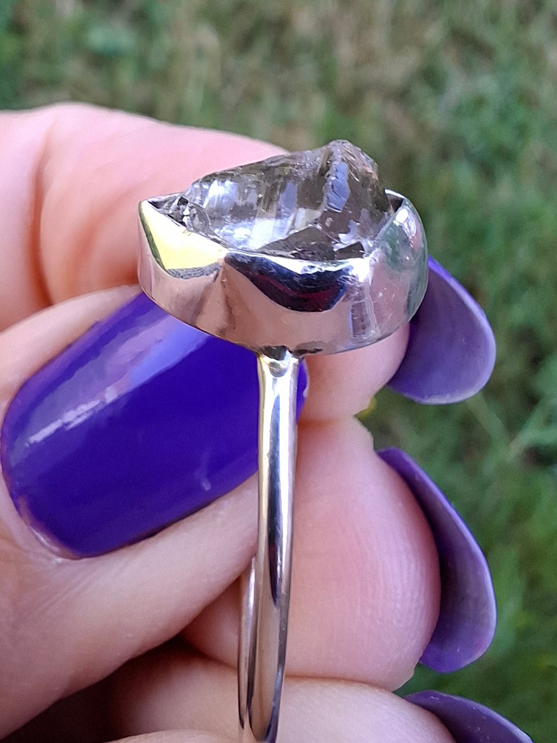 Libyan Desert Glass Ring, size large T/small U, 925 Silver, Tektite (Ref: LR51)