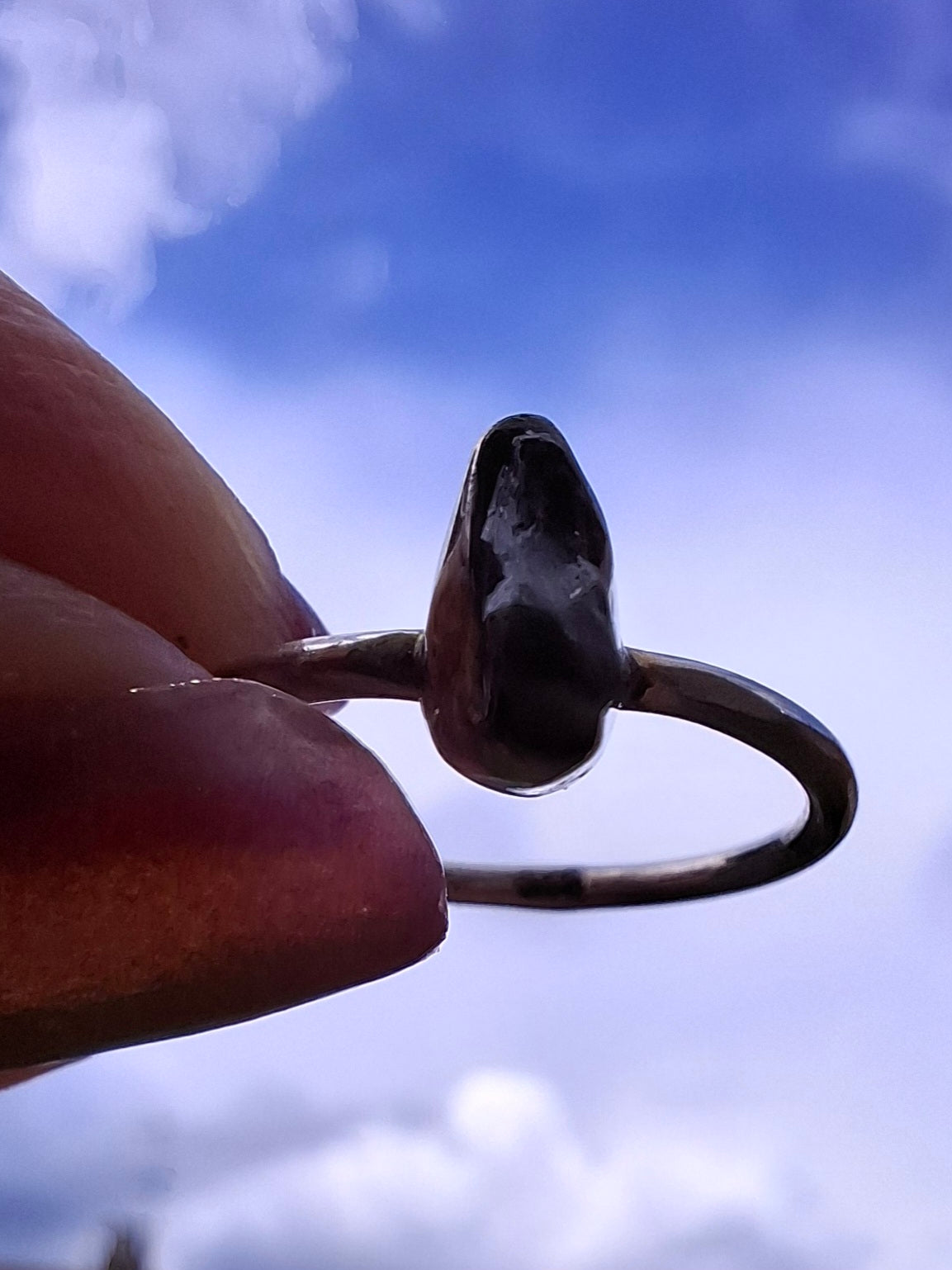 Moldavite Ring, size large M, 925 Silver, Tektite (Ref: R30)