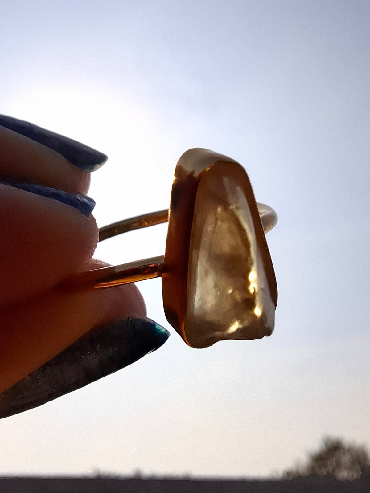 Libyan Desert Glass Ring, 14K GOLD Plated, size small O, Tektite (Ref: LR81)