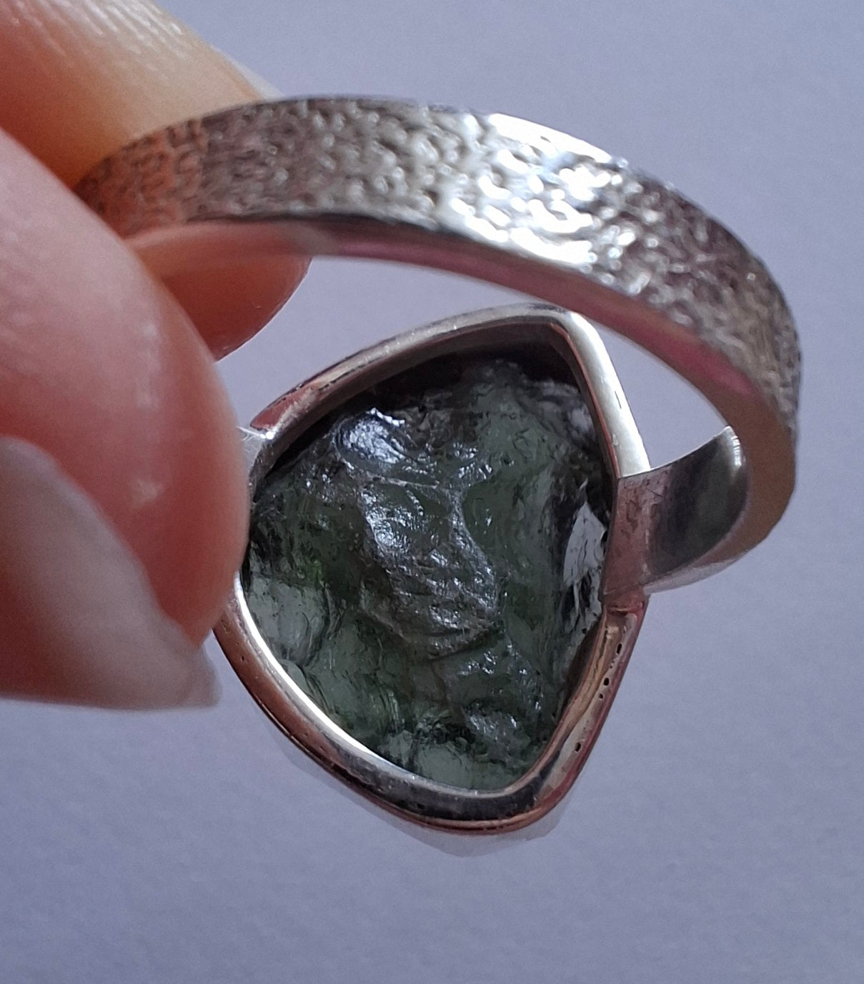Moldavite Ring, size K, 925 Silver, Tektite (Ref: R301)