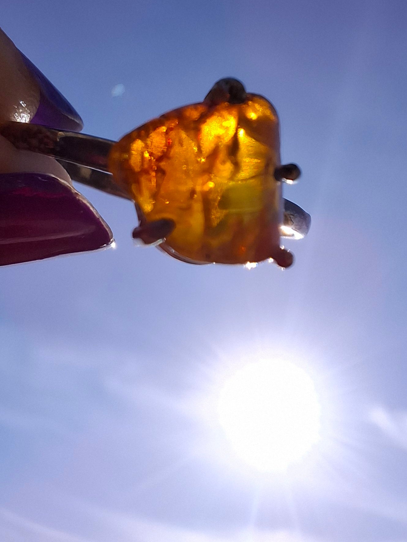 Baltic Amber Ring, size large Y, 925 Silver, Fossil (Ref: AR40)