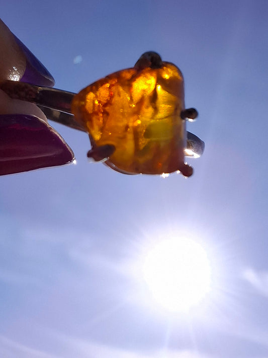 Baltic Amber Ring, size large Y, 925 Silver, Fossil (Ref: AR40)