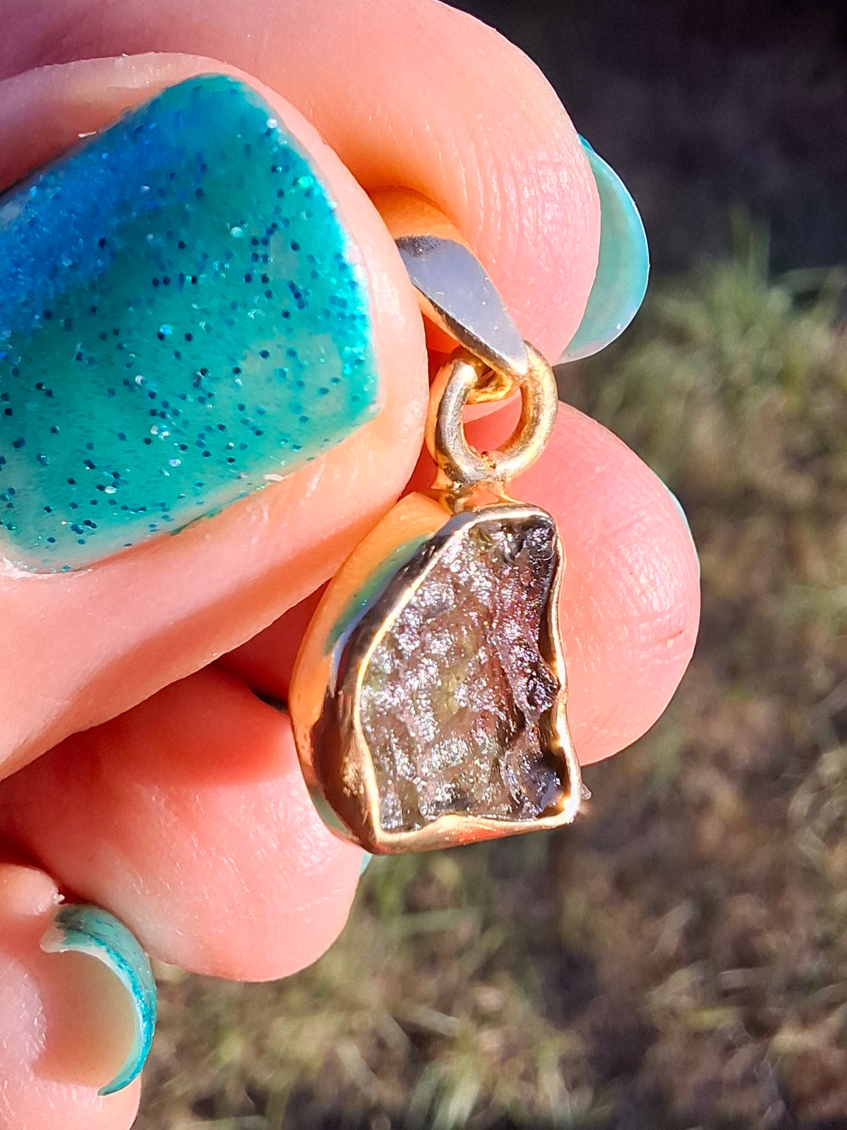 Moldavite Pendant, 14K GOLD Plated, Tektite (Ref: P448)