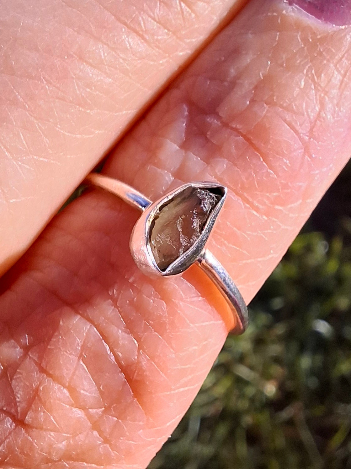 Moldavite Ring, size small L, 925 Silver, Tektite (Ref: R35)
