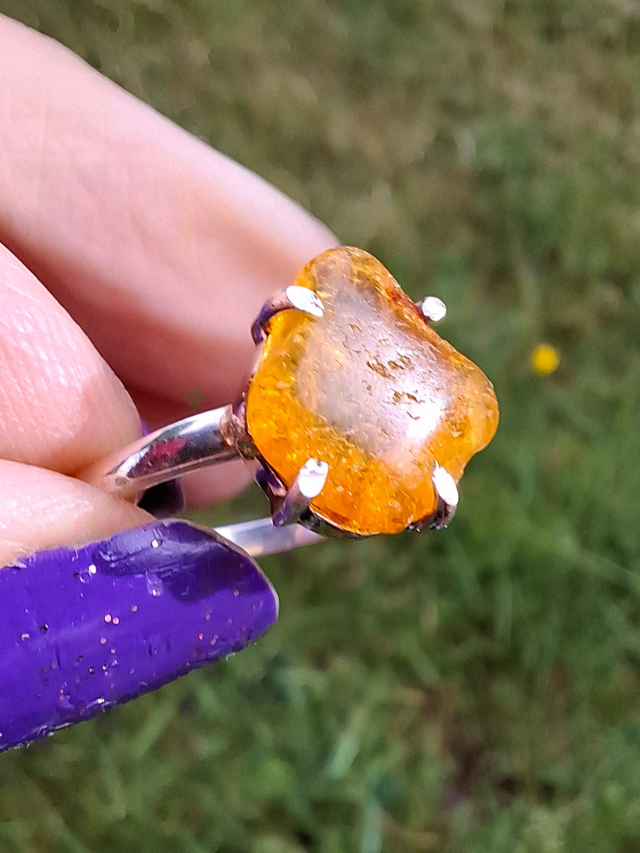 Baltic Amber Ring, size large R, 925 Silver, Fossil (Ref: AR16)