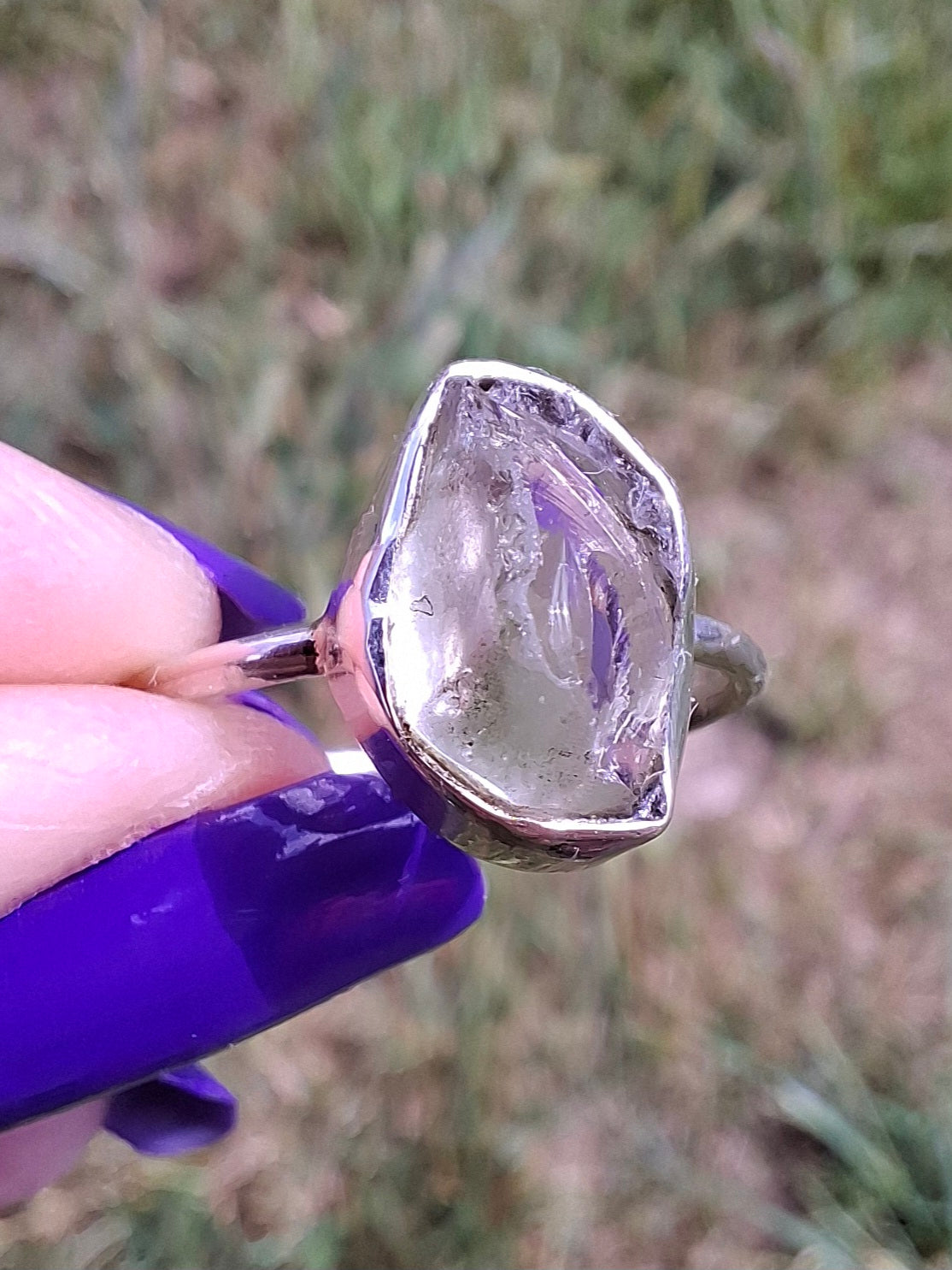 Libyan Desert Glass Ring, size small P, 925 Silver, Tektite (Ref: LR25)
