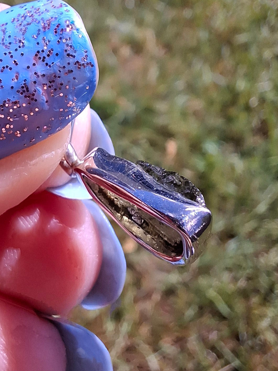 Moldavite Piece, 925 Silver, Tektite (Ref: P90)
