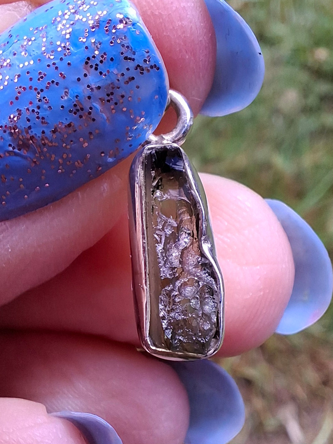 Moldavite Pendant, 925 Silver, Tektite (Ref: P77)