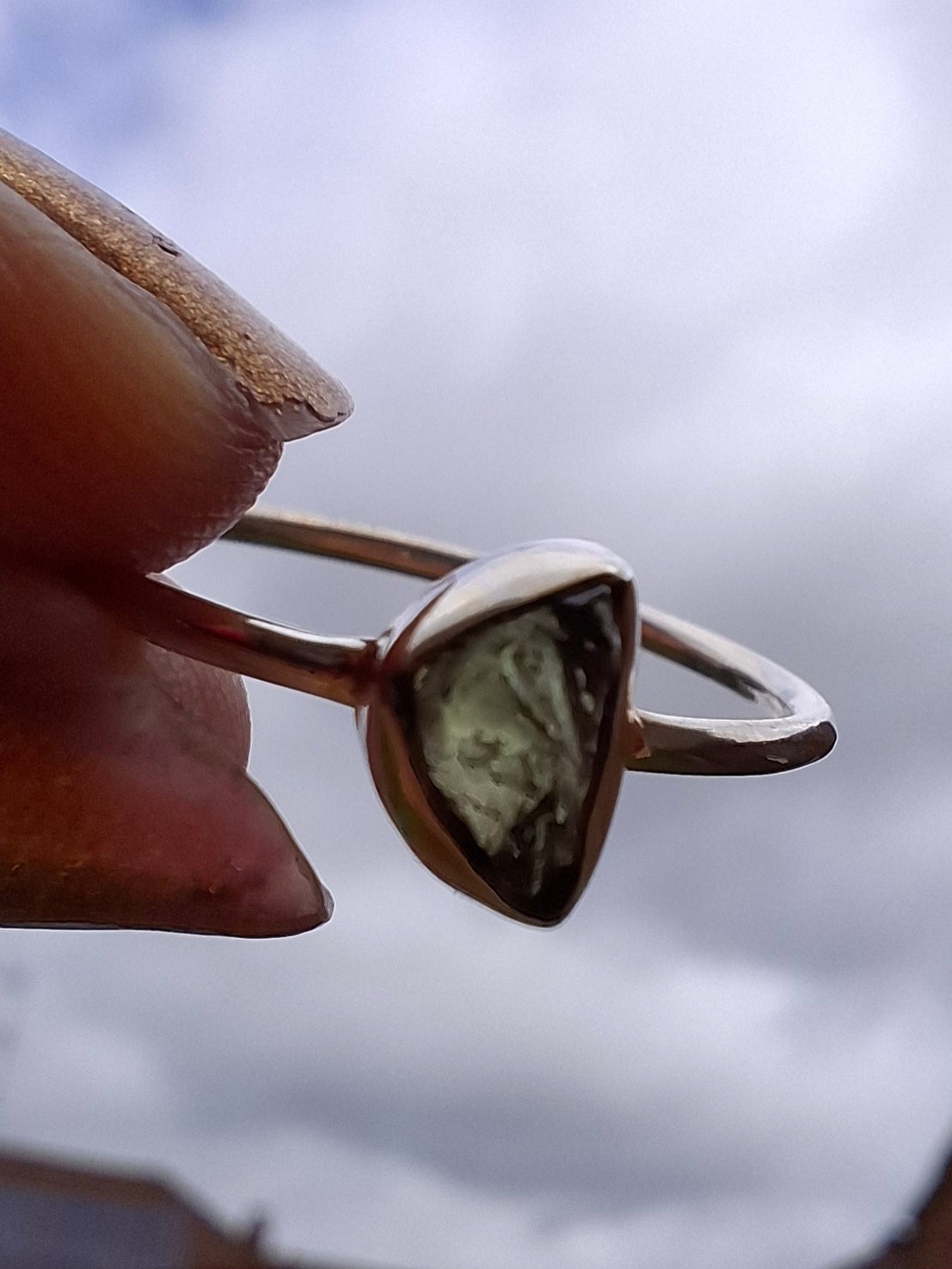 Moldavite Ring, size large R/small S, 925 Silver, Tektite (Ref: R53)