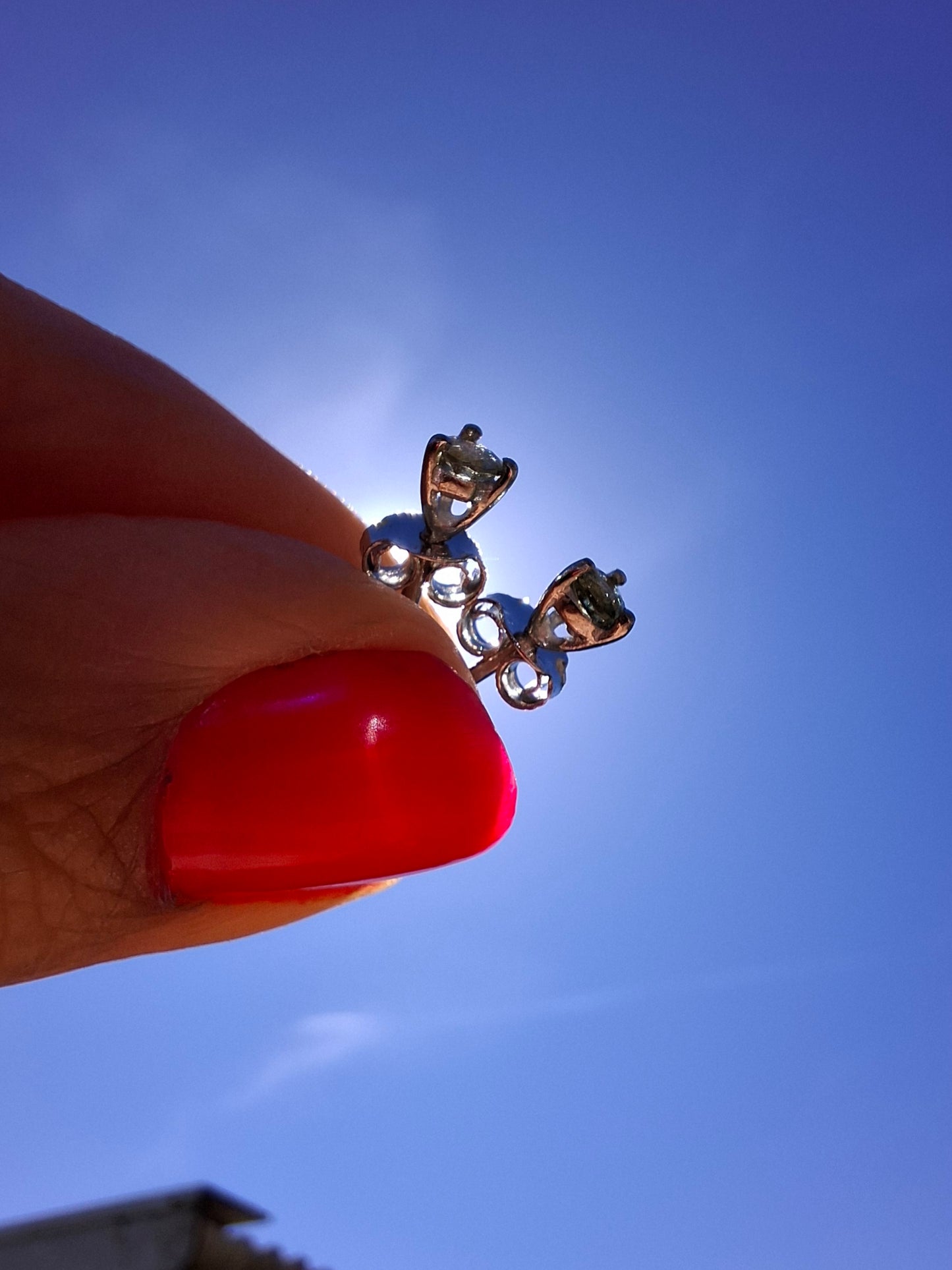 Moldavite (faceted) 3mm STUD EARRINGS, 925 Silver, Tektite (Ref: Pair57)