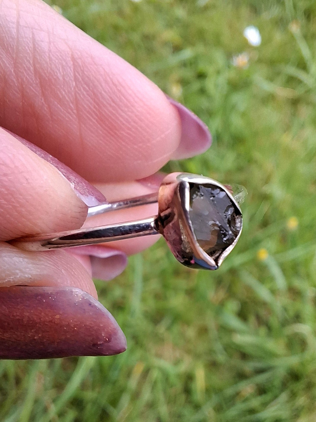 Moldavite Ring, size large T, 925 Silver, Tektite (Ref: R70)