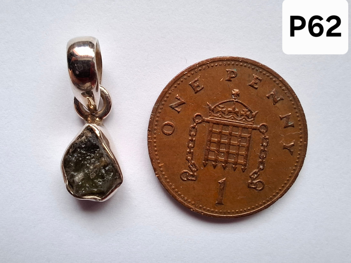 Moldavite Pendant, 925 Silver, Tektite (Ref: P62)