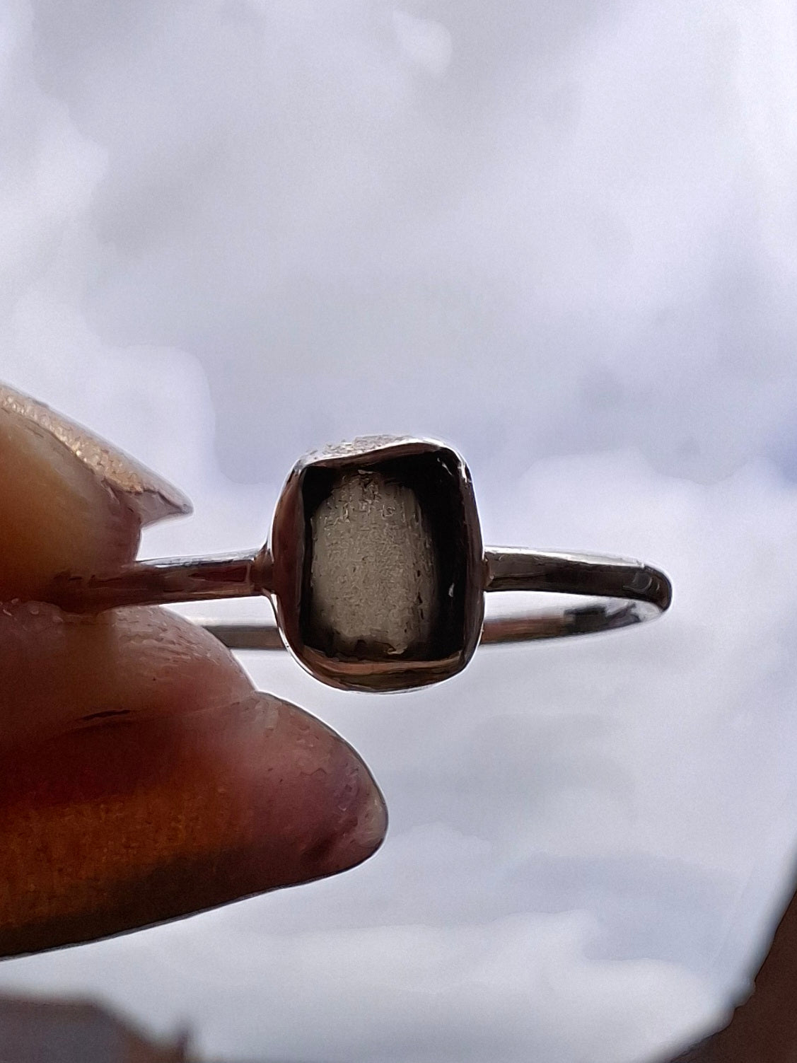 Moldavite Ring, size large P/small Q, 925 Silver, Tektite (Ref: R43)