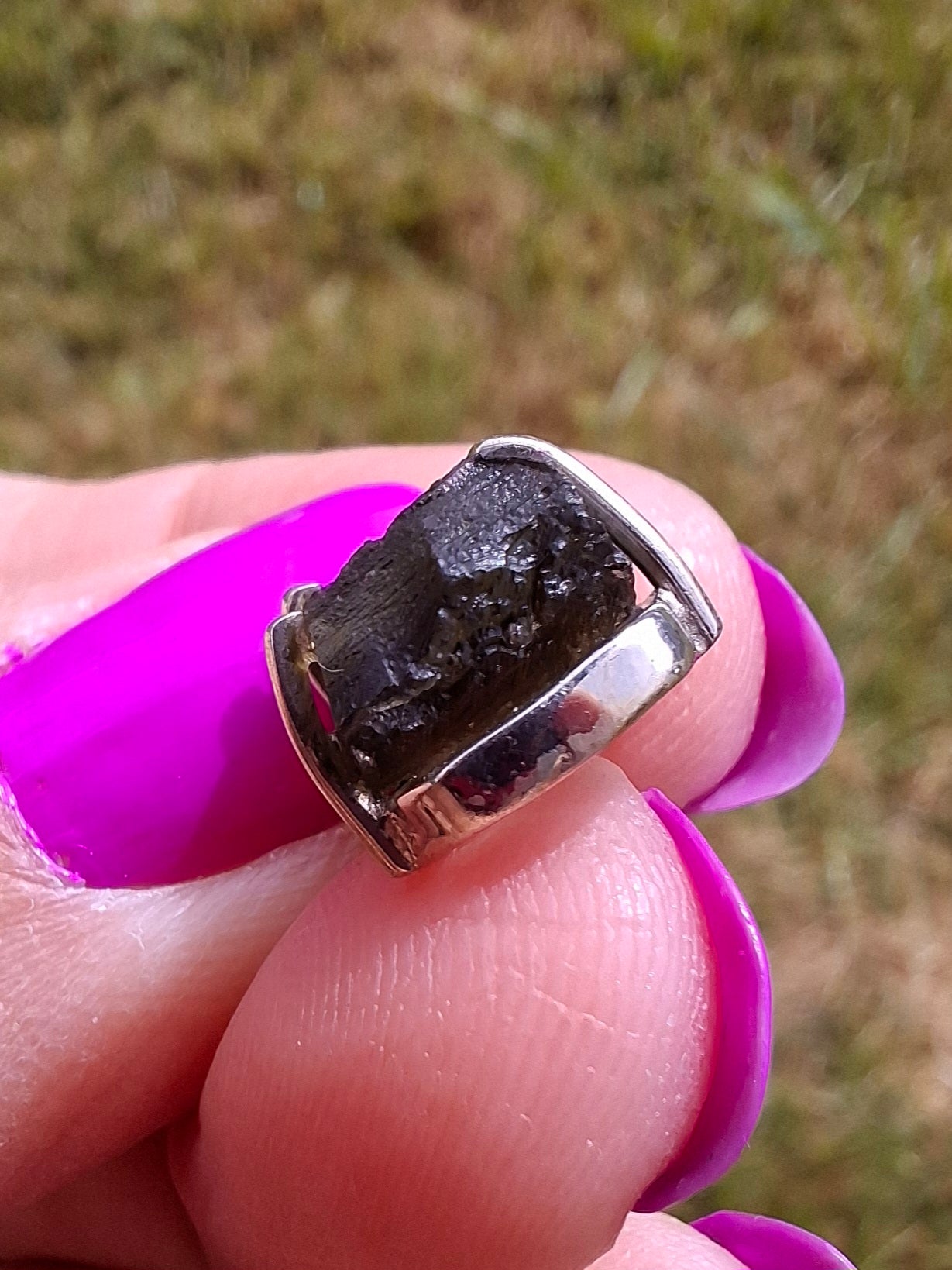 Moldavite Claw Pendant, 925 Silver, Tektite (Ref: P21)