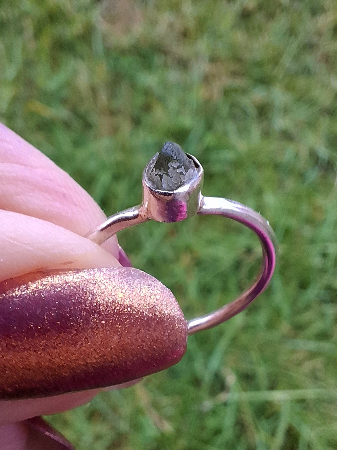 Moldavite Ring, size M, 925 Silver, Tektite (Ref: R31)