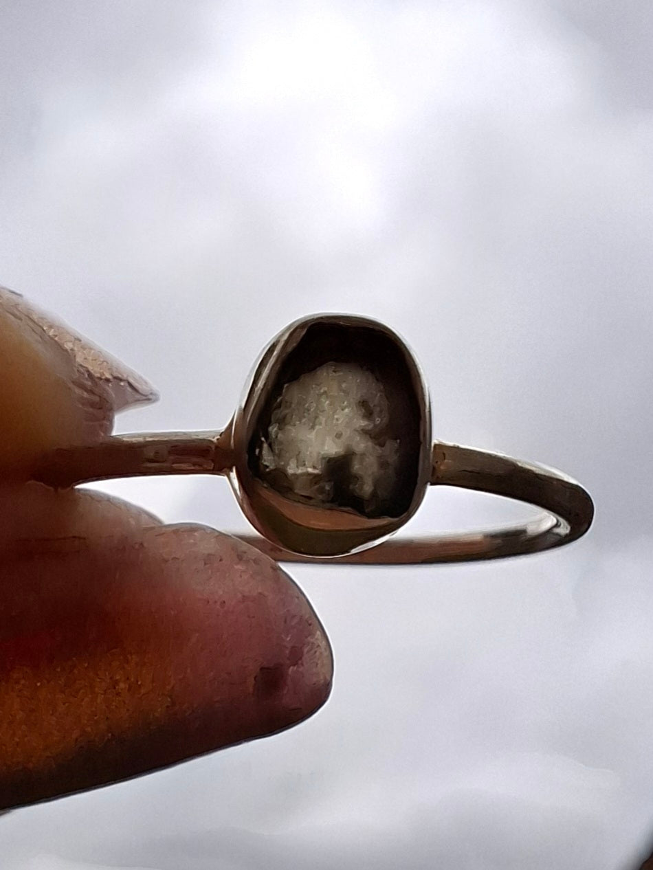 Moldavite Ring, size small L, 925 Silver, Tektite (Ref: R63)