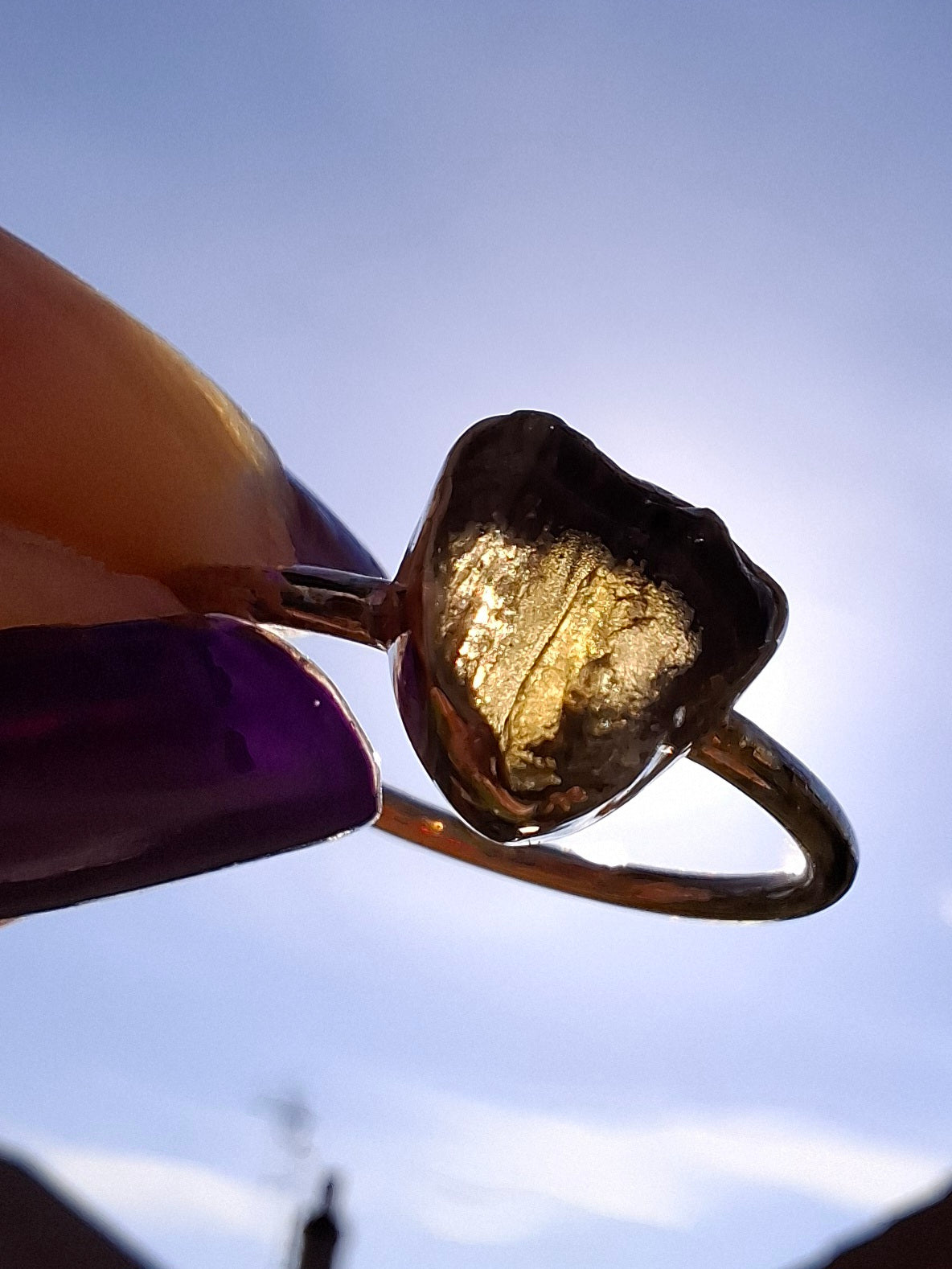 Moldavite Ring, size small X, 925 Silver, Tektite (Ref: R33)