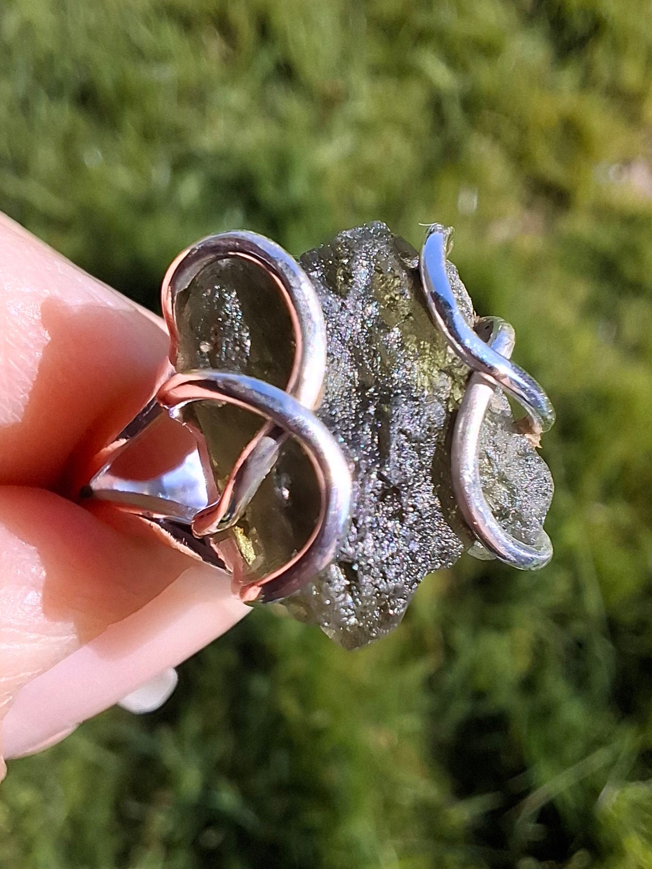 Moldavite Ring, size M, 925 Silver, Tektite (Ref: R5)