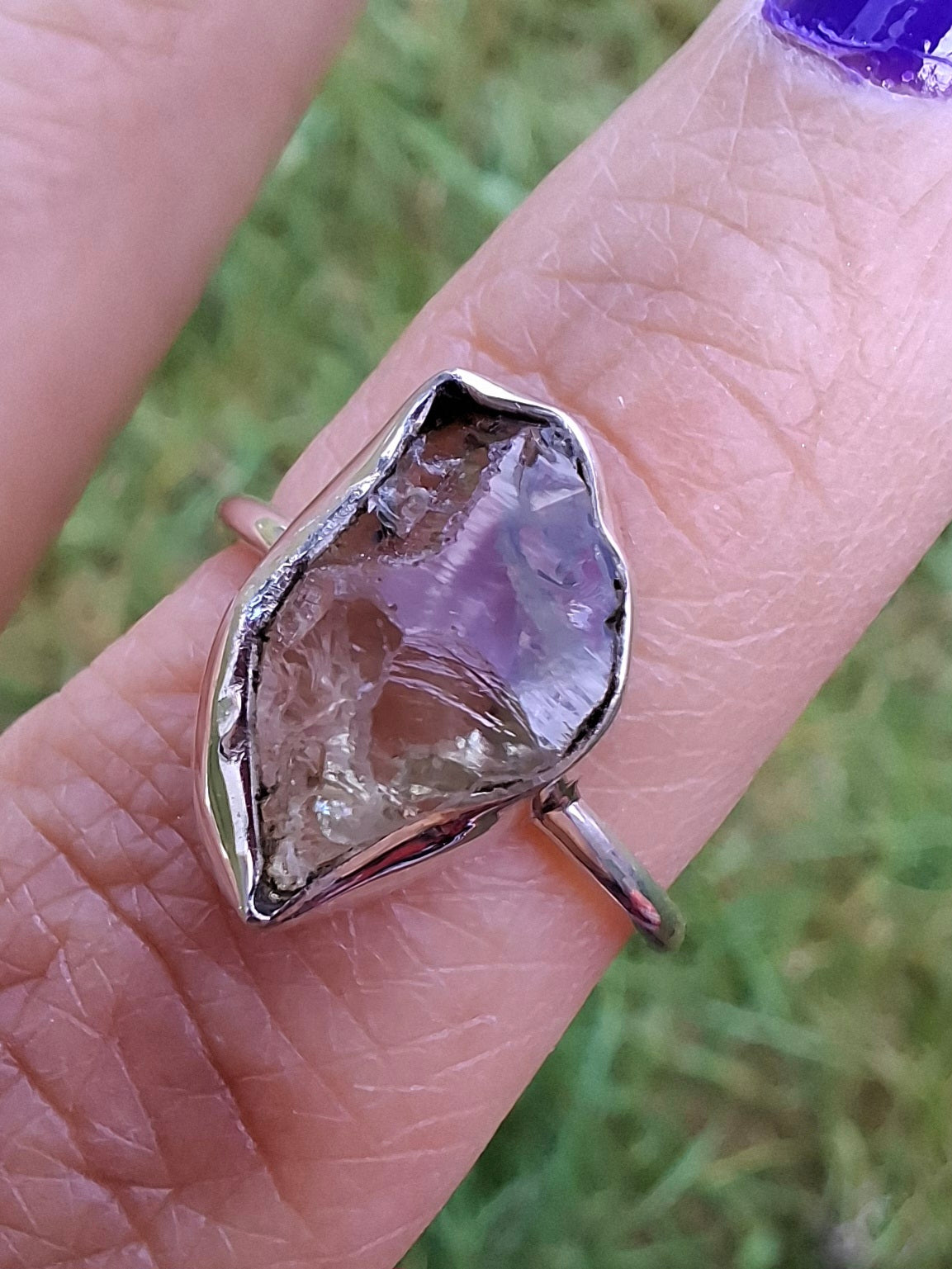 Libyan Desert Glass Ring, size large K, 925 Silver, Tektite (Ref: LR16)
