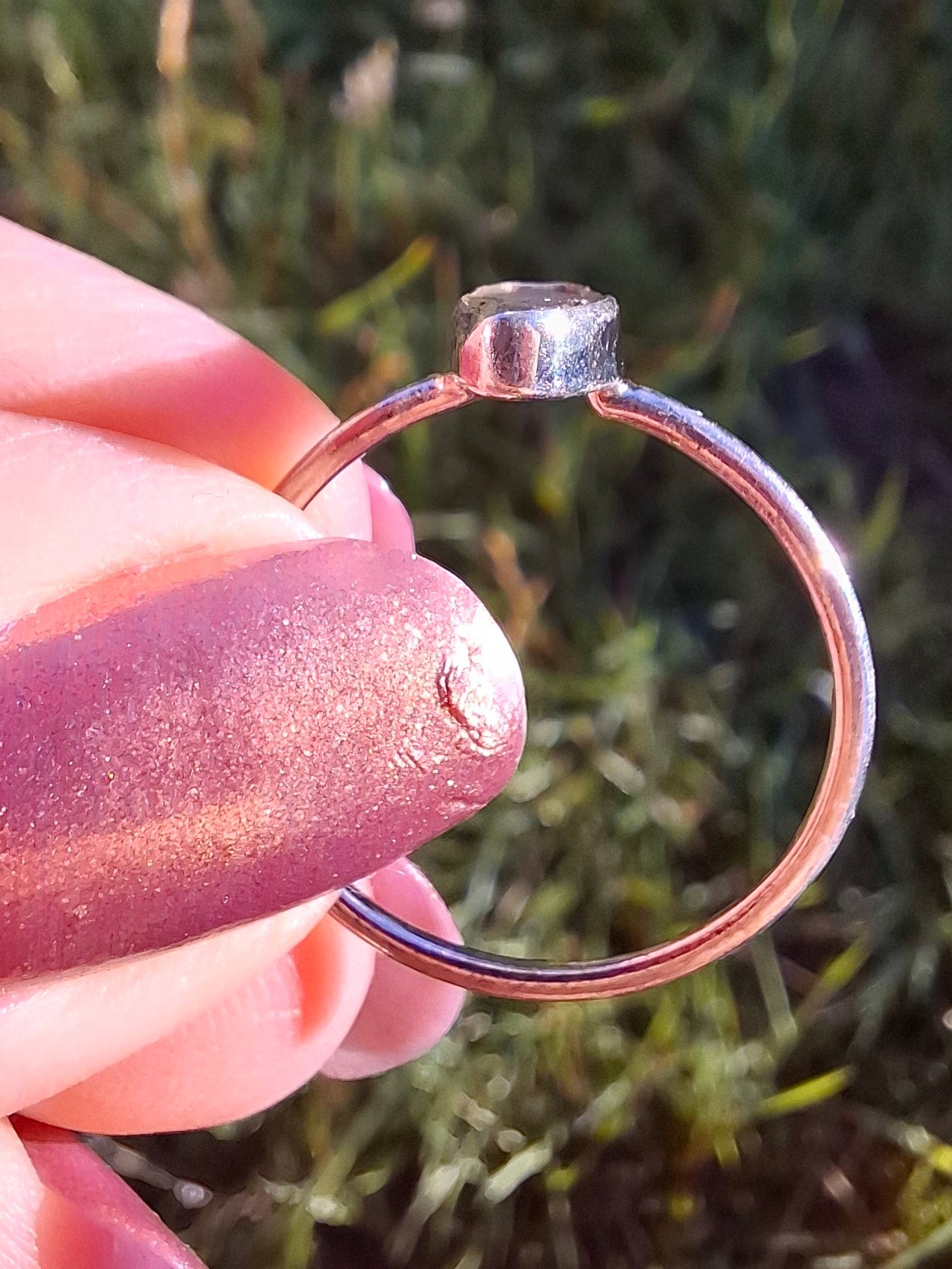 Moldavite Ring, size large R, 925 Silver, Tektite (Ref: R48)