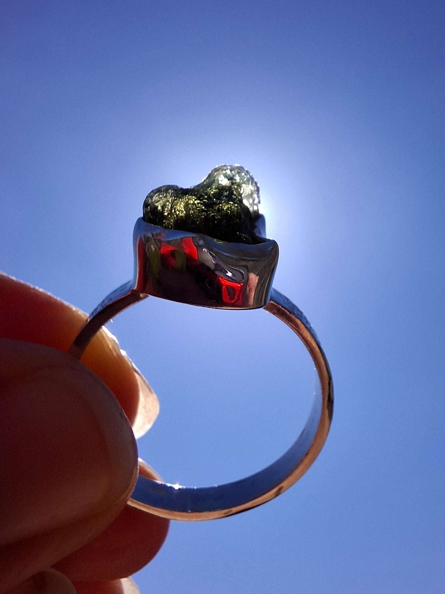 Moldavite Ring, size V, 925 Silver, Tektite (Ref: R326)