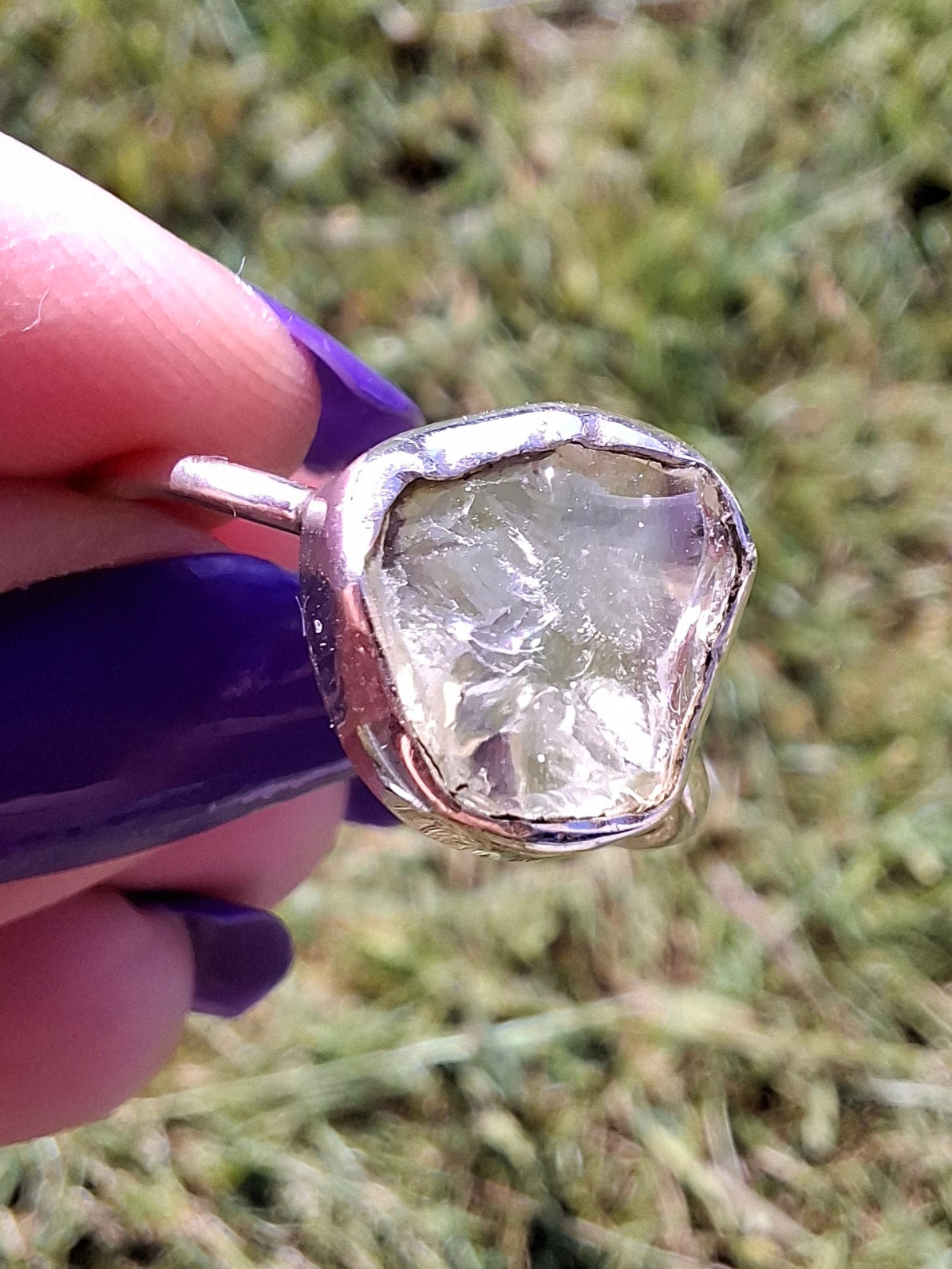 Libyan Desert Glass Ring, size large T, 925 Silver, Tektite (Ref: LR50)