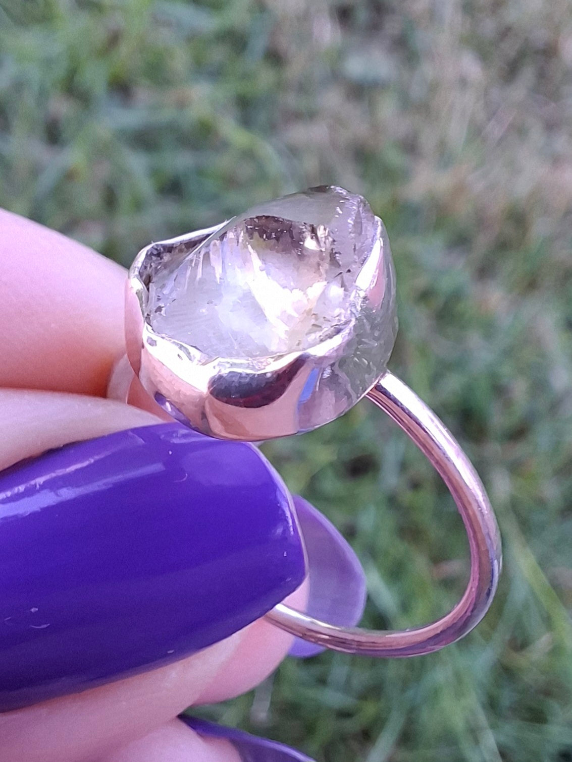 Libyan Desert Glass Ring, size small R, 925 Silver, Tektite (Ref: LR38)
