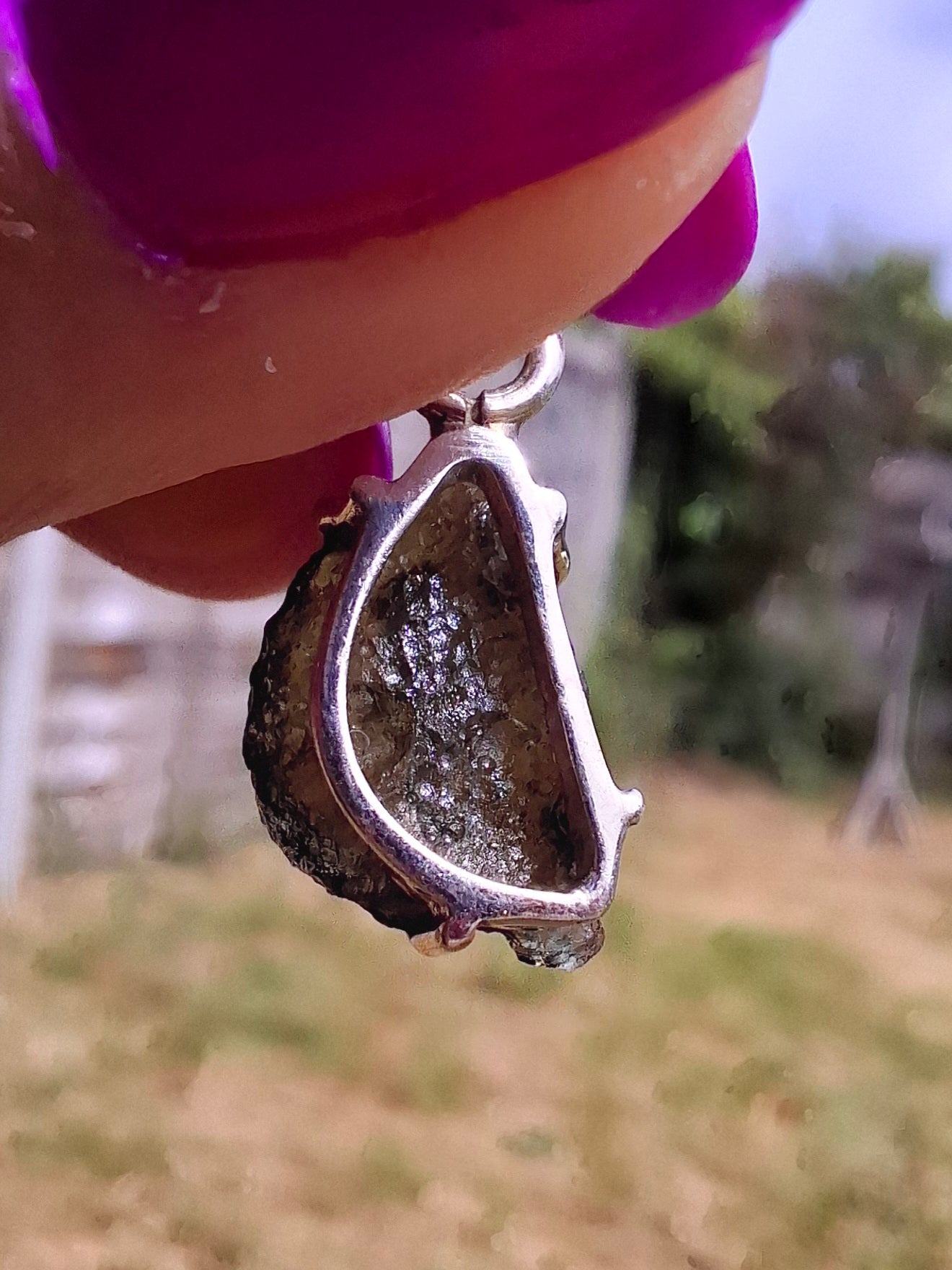Moldavite Claw Pendant, 925 Silver, Tektite (Ref: P27)