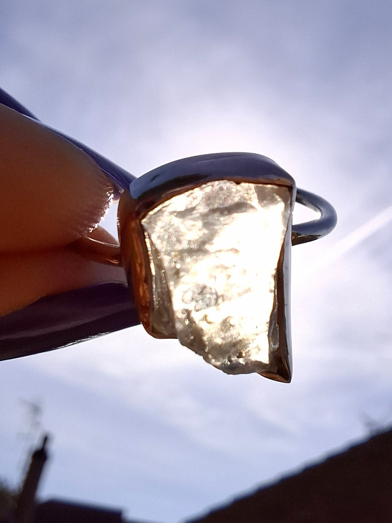 Libyan Desert Glass Ring, size large O, 925 Silver, Tektite (Ref: LR37)