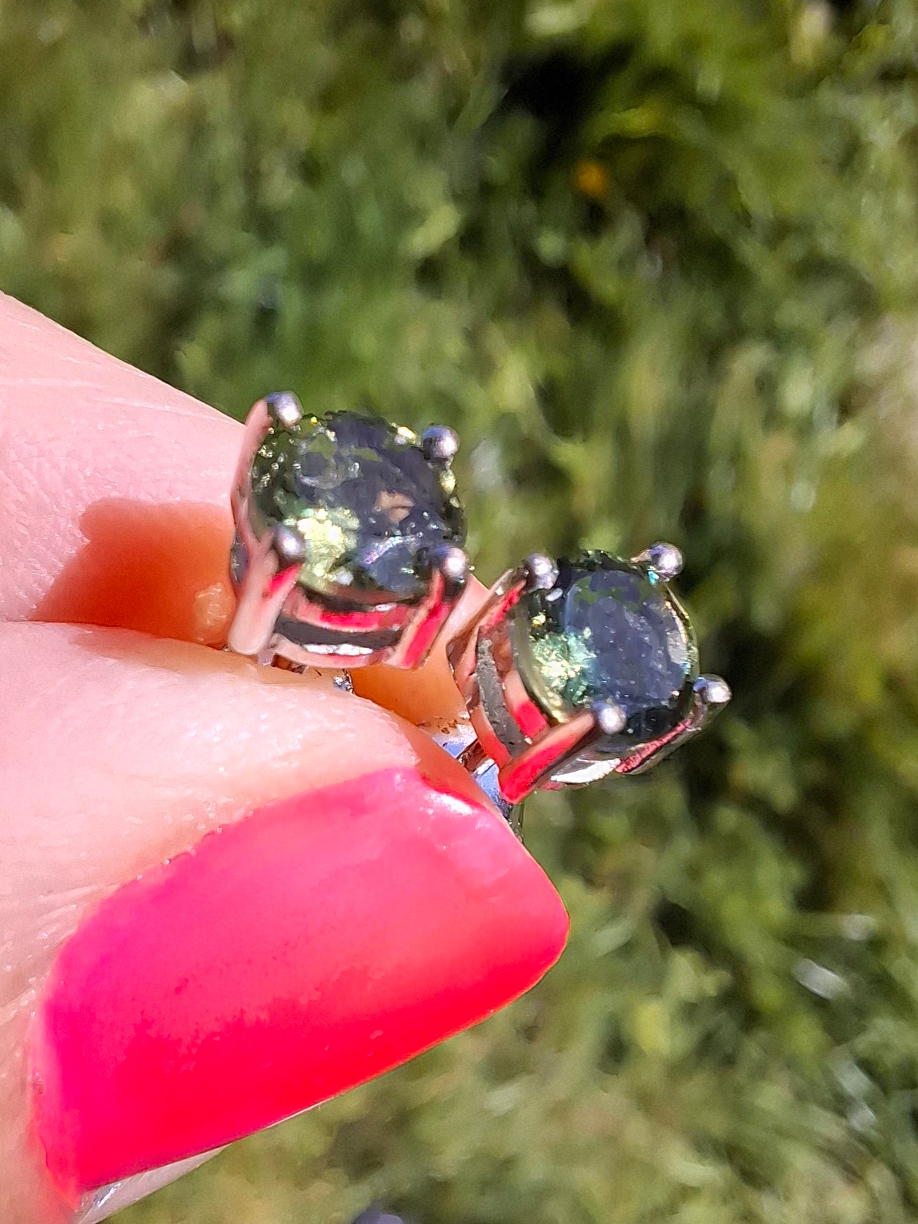 Moldavite (faceted) 5mm STUD EARRINGS, 925 Silver, Tektite (Pair16)