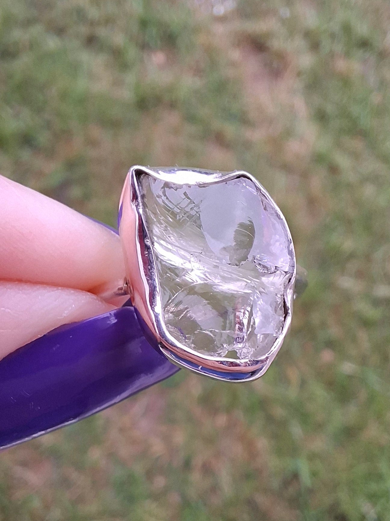 Libyan Desert Glass Ring, size large P, 925 Silver, Tektite (Ref: LR29)