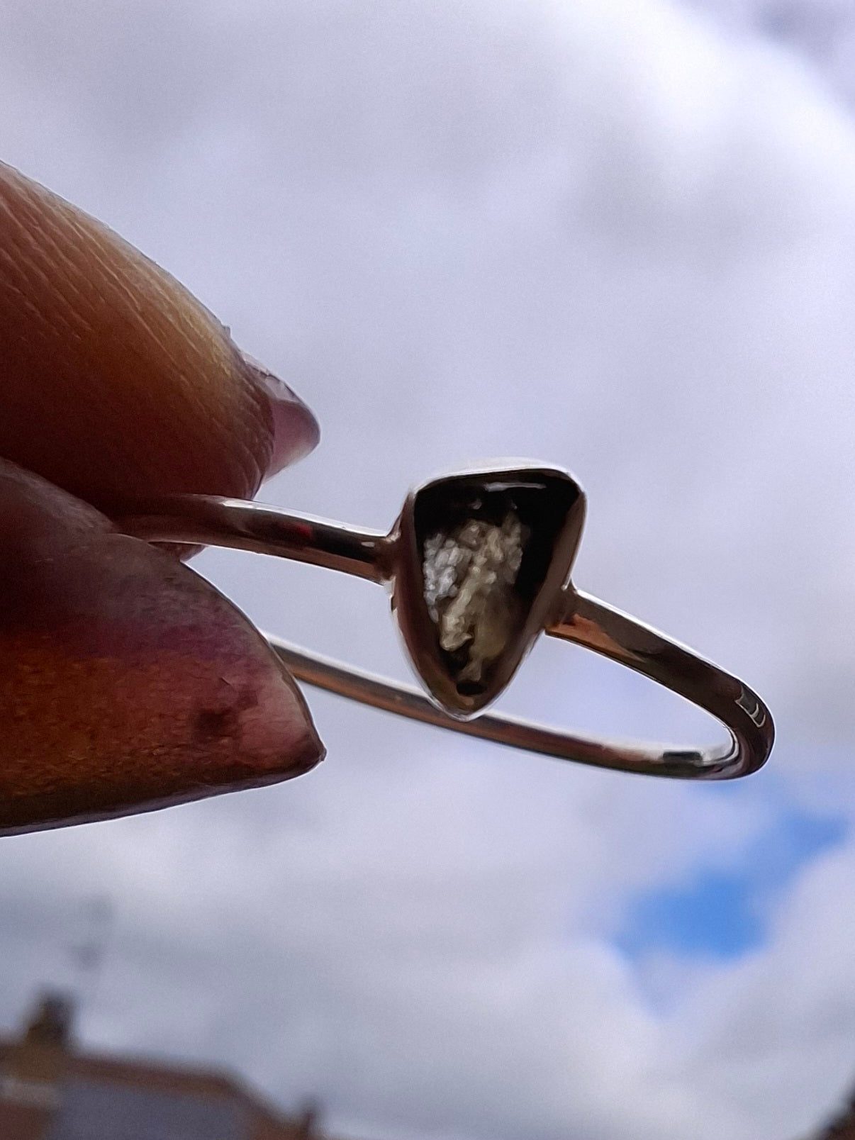 Moldavite Ring, size small T, 925 silver, Tektite (Ref: 56)