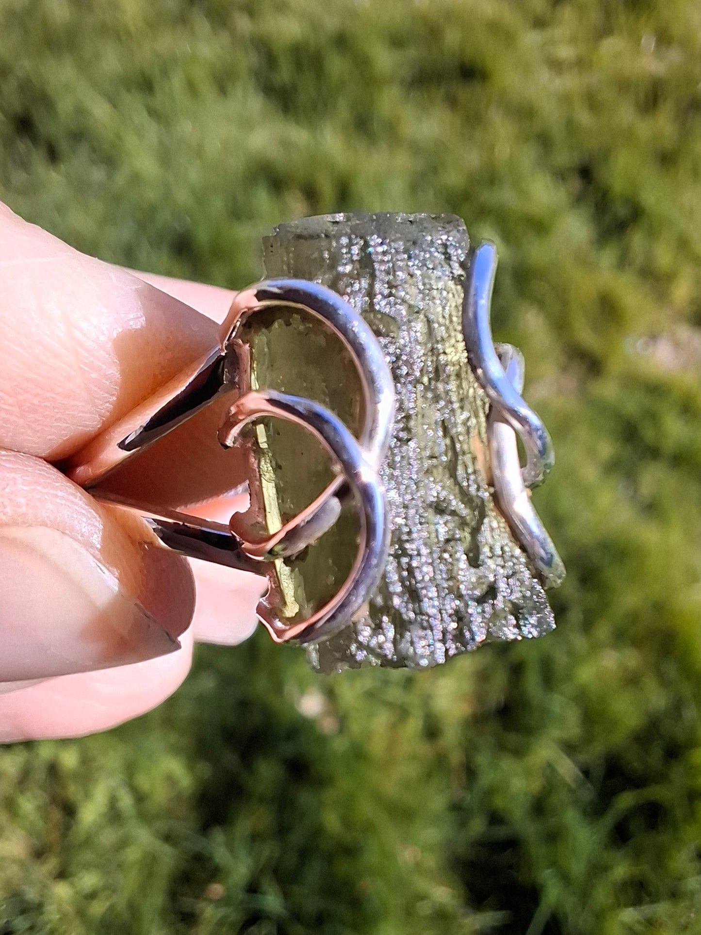 Moldavite Ring, size W, 925 Silver, Tektite (Ref: R15)