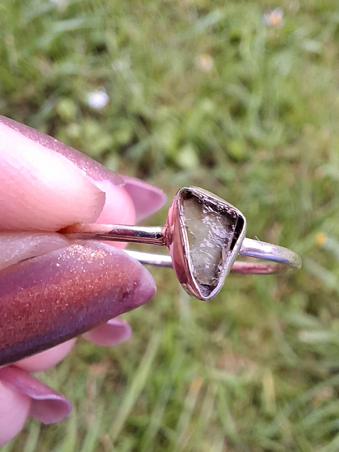 Moldavite Ring, size small S, 925 Silver, Tektite (Ref: R66)