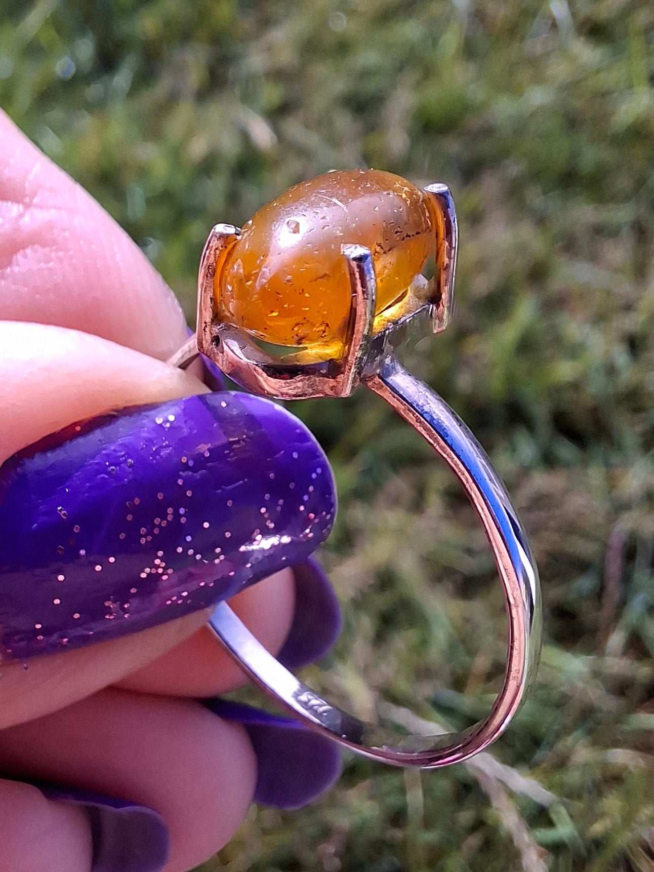 Baltic Amber Ring, size large Y, 925 Silver, Fossil (Ref: AR38)