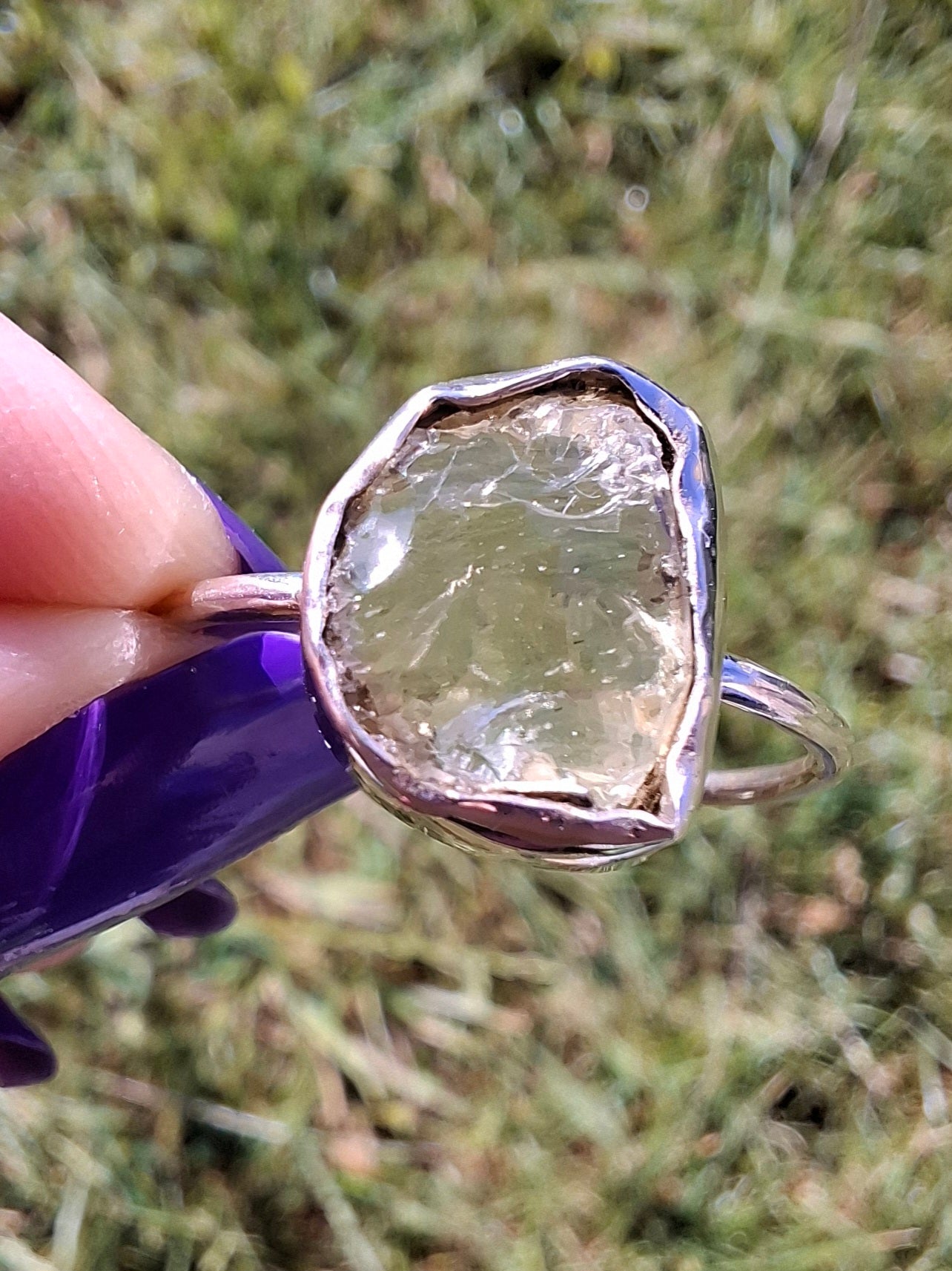 Libyan Desert Glass Ring, size large V, 925 Silver, Tektite (Ref: LR60)