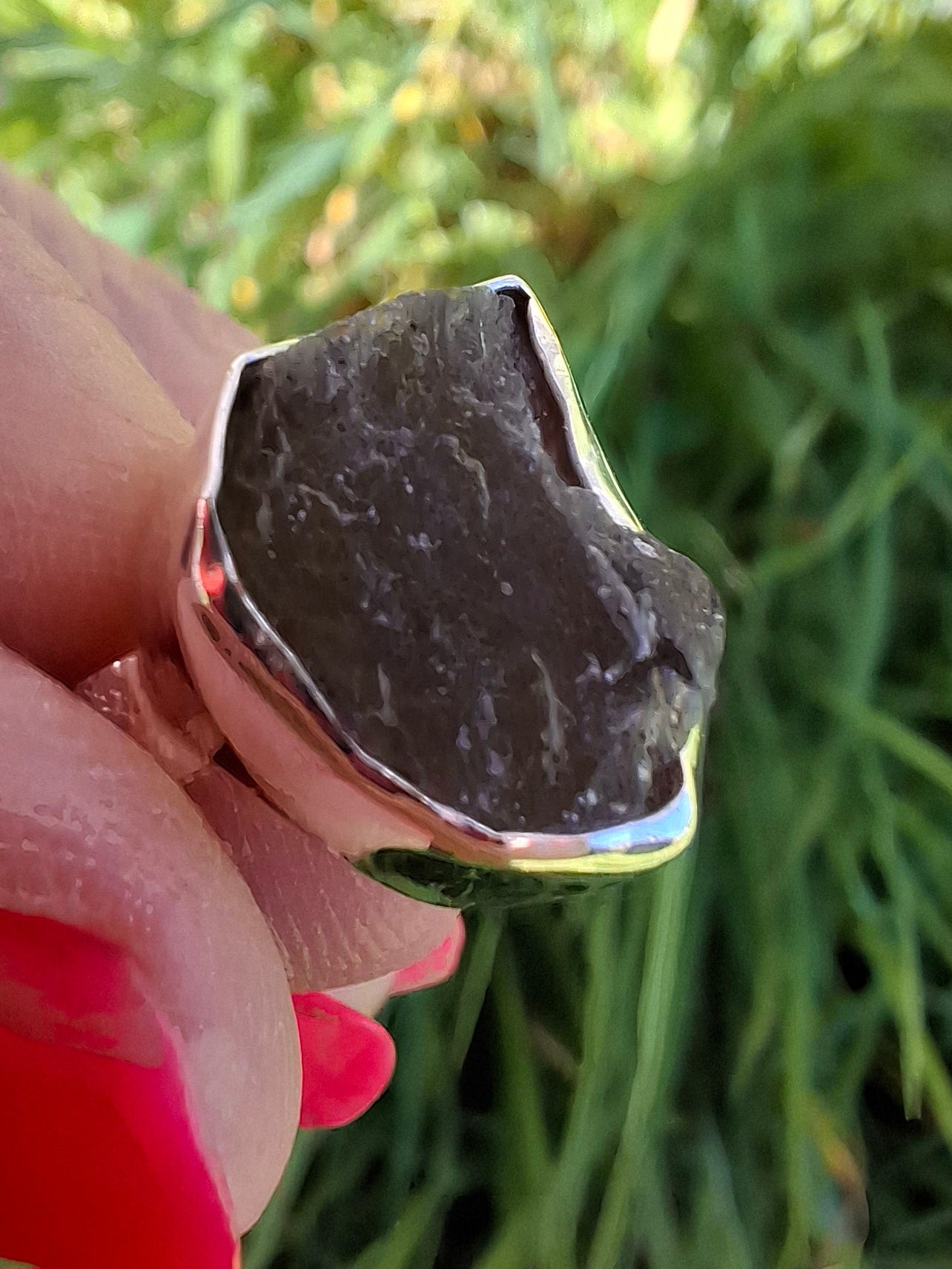 Moldavite Ring, size R, 925 Silver, Tektite (Ref: R318)