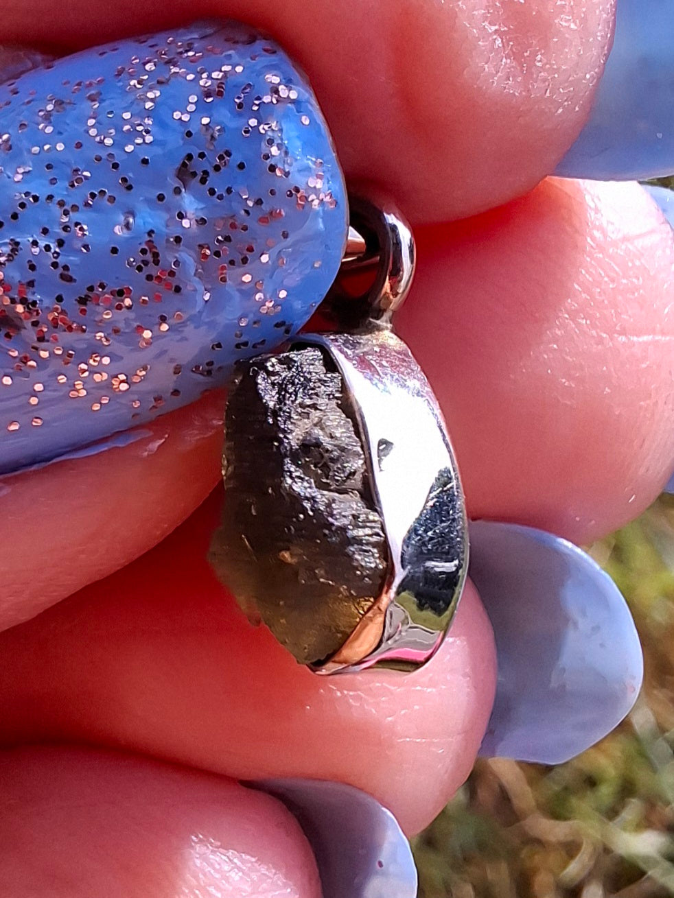 Moldavite Pendant, 925 Silver, Tektite (Ref: P58)