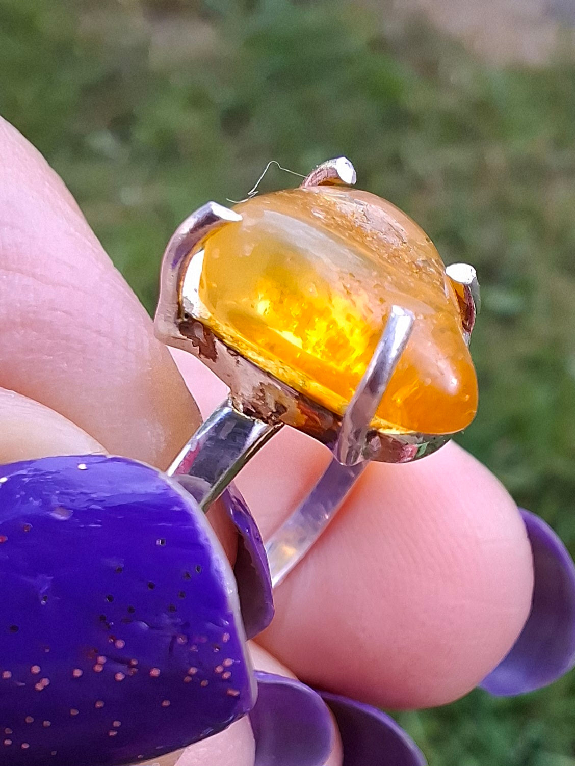 Baltic Amber Ring, size large M, 925 Silver, Fossil (Ref: AR6)